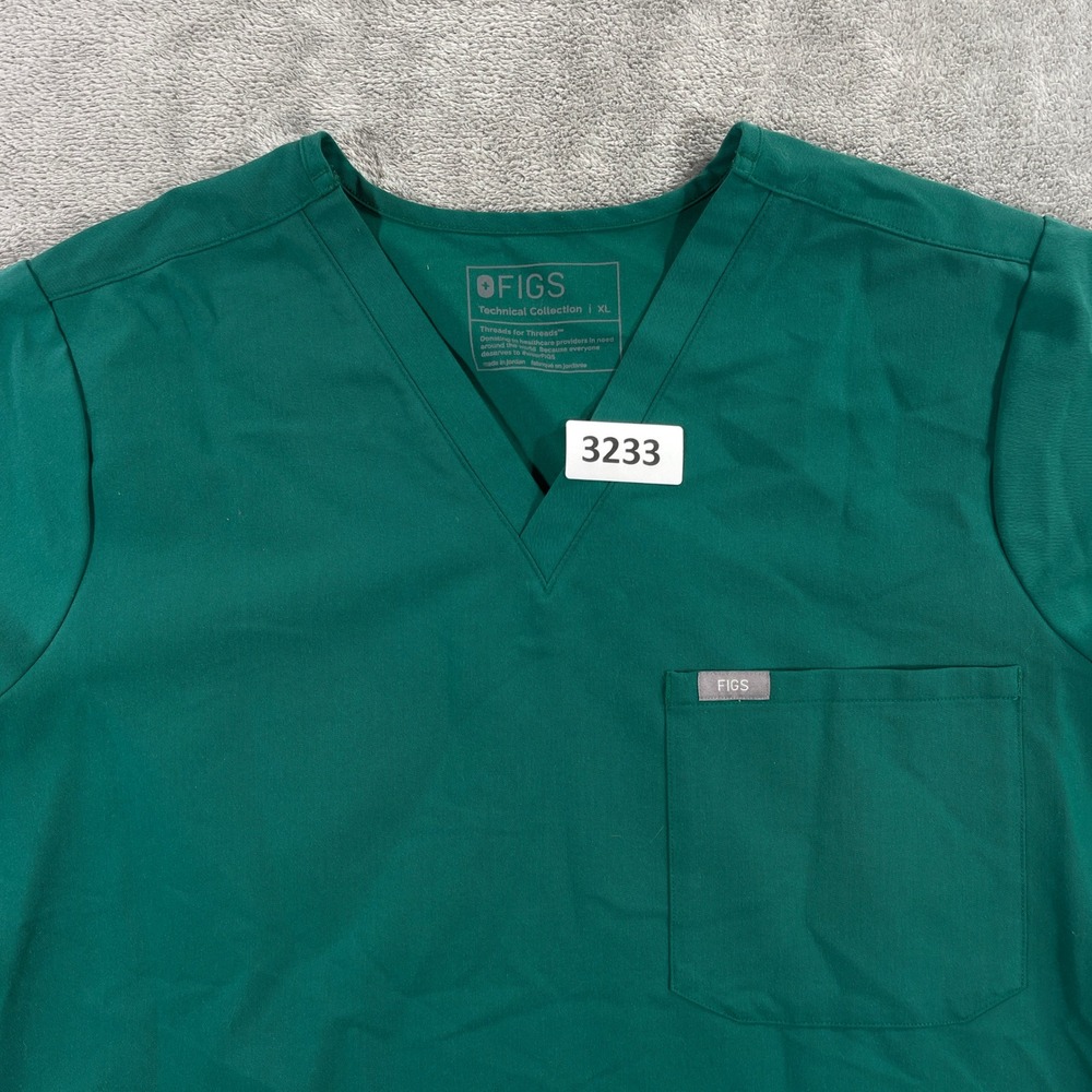FIGS Scrub Top Women XL Green V-Neck Short Sleeve Technical Collection 1000211